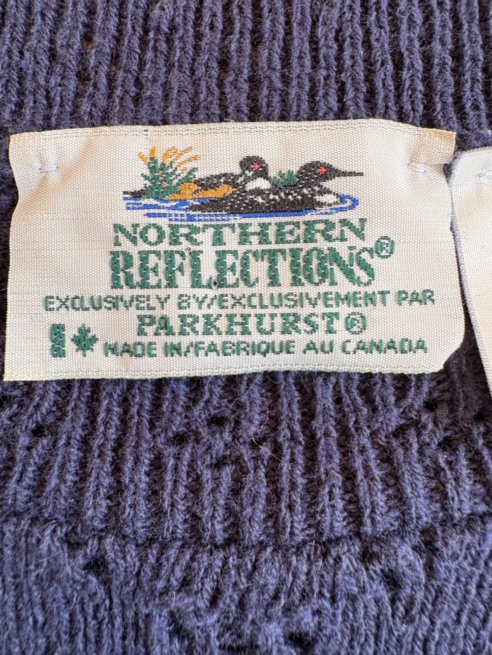 VTG Northern Reflections Parkhurst Knit Sweater Embroidered Birdhouse Sz Lg